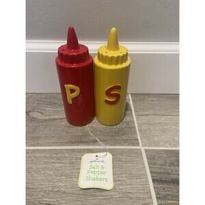 Hallmark Ceramic Restaurant Ketchup and Mustard Salt & Pepper Shakers 6.5"